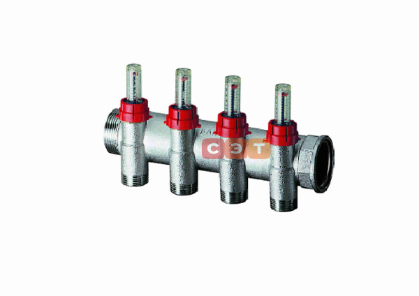 Коллектор запорный 1", с расходомерами, 4 отвода 3/4"EU FAR